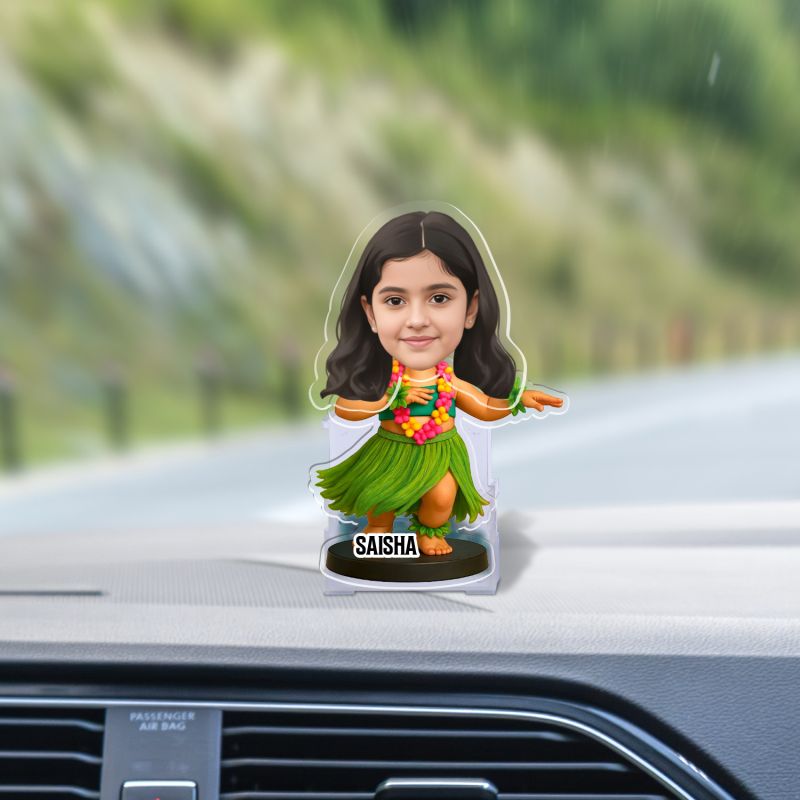 Personalized Hula Dancer Girl Bobblehead Caricature Gift for Daughter & Sisters  Girls Bedroom & Study Table Decor  Battery Powered Moving Head  Birthday Return Gift